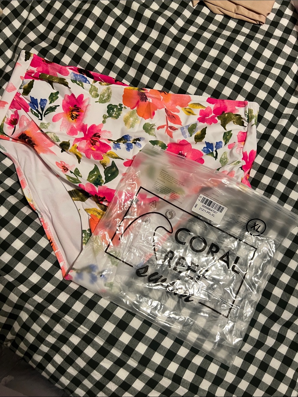 Coral Bay High-Waist Floral swim bottoms in White with Pink & Orange Blossoms